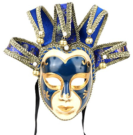 YU FENG Masque de bal masqué Jolly Jester Cosplay Mardi Gras bal de fin d'année, fête d'anniversaire à porter ou décoration pour homme et femme (bleu)