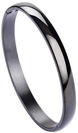 MILAKOO Damen Armreif Edelstahl Armband Maschette Armband für Damen 6mm Glatt Poliert Oval Armbänder Schwarz