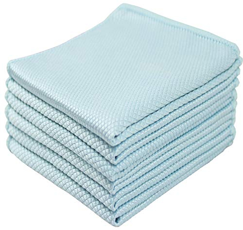 HIDMD Microfibre Cleaning Cloths Fish Scale Cloths Lint free Towels Polishing for Dishes Glasses Car Windows Mirrors Screen TV Tablets Camera 30CM X 30CM 6 PACK Blue