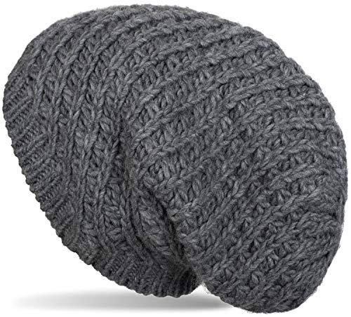 styleBREAKER Unisex Strick Beanie Mütze grob gestrickt, Slouch Longbeanie, Grobstick Winter Strickmütze 04024158, Farbe:Grau