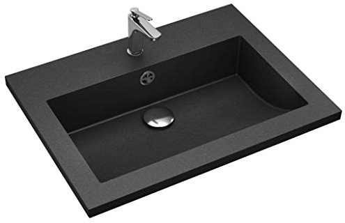 Tidyard Waschbecken Handwaschbecken Waschtisch mit Überlauf aus Granit, Rechteckig 60 x 45 x 12 cm (L x B x H), Schwarz