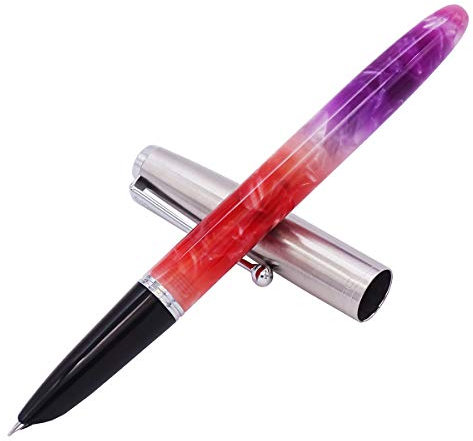 Jinhao 51A Purple Acrylic Fountain Pen, Extra Fine Nib 0.38mm Writing Pen, Steel Hooded for Business Signature and Collection