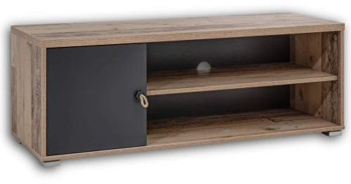 Stella Trading MERLIN Elegantes Jugendzimmer TV-Board - stilvolles Low-Board in Old Style Optik, Anthrazit - 120 x 43 x 42 cm (B/H/T)