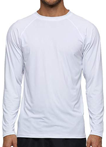Arcweg Langarmshirt Herren Rash Guards Farbecht UV Schutz Funktionsshirt Langarm Shirt Schnelltrocknend Atmungsaktiv Wandershirt UPF 50+ Sonnenschutz Jungen Surf Laufen Angeln Wandern weiß EU L