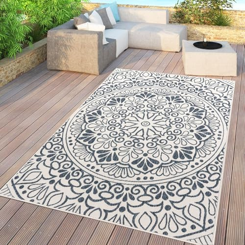 TT Home In- & Outdoor-Teppich, Für Balkon Und Terrasse Mit Orient-Design, In Blau, Größe:80x200 cm