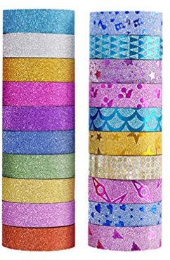 Milisten 20 Rollen Glitzer-Washi-Tape, buntes Abdeckband, Metallic-Farbe, DIY Handwerk, dekorative Bänder für Kunsthandwerk, Scrapbooking, Geschenkverpackungen, Partyzubehör, zufällige Farbe