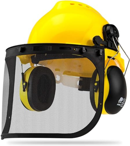 NEIKO 53880A Forestry Helmet for Safety with Shield and Earmuffs, Chainsaw Helmet with Face Shield, Hard Hat Safety Gear Equipment, Protective Face Shield and Mesh Shield for Face Protection