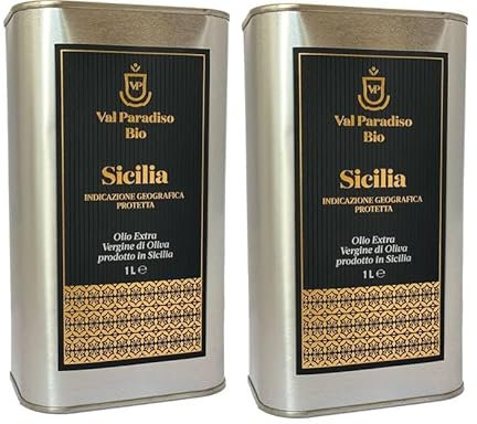 Val Paradiso Olio Extravergine di Oliva Italiano Biologico, Certificato IGP di Sicilia, Certificato Biologico ICEA, 100% Italiano, estratto a freddo, 2 Latte da 1 Litro