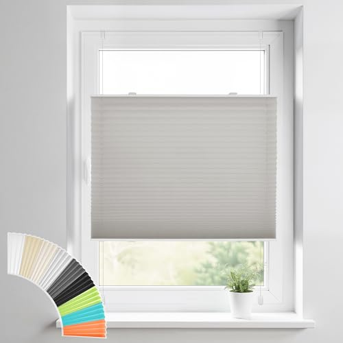HOMEDEMO Plissee Klemmfix ohne Bohren Jalousien, Hellgrau, 70x150cm(BxH), Plisseerollo Fensterrollo mit Klemmträger, Faltrollo Klemmrollo Sicht-und Sonnenschutz Rollos für Fenster & Tür