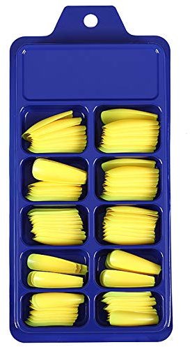 100Pcs/Set False Nail Tips Stickers Full Cover Long Coffin Fake Art Manicure Women Girls Gift- Yellow