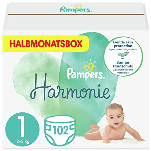 Pampers Baby Nappies Size 1 (2-5 kg / 4-11 lbs), Harmonie, 102 Nappies, Saving Pack, Baby Essentials for Newborn