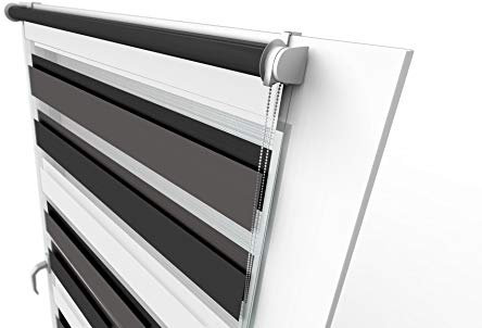 Aloha Doppelrollo Zebrarollo Duo Rollo Sonnenschutzrollo Klemmrollo Fensterrollo Sichtschutz Klemmfix ohne Bohren für Fenster & Türen (Trio: Grau-Weiß-Graphit / 80x150cm / Breite x Höhe)