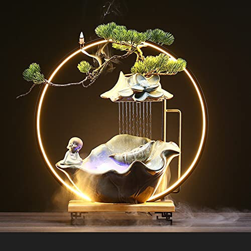 LONG-L Fontana Zen da Interno Luci A LED, Fontana Cascata Decorazione, Mini Buddha Waterfall Giardino Esterno,per Arredamento Camera da Letto Home Office,A
