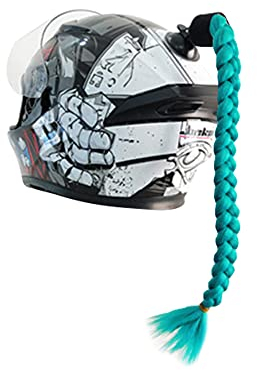 iSpchen Motorradhelm Abnehmbarer Pferdeschwanz Motorräder Helm Dekorieren Zöpfe Retro Motorrad Helm Zöpfe mit Saugnapf Dekoration Haarschmuck für Fahrrad Motorrad Roller Helm Zubehör,Cyan