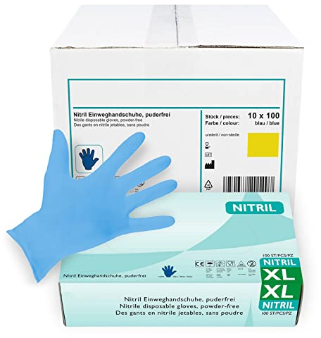 Nitrilhandschuhe 1.000 Stück in XL I Puderfreie Einmalhandschuhe I Geeignet für Lebensmittelbereich, Kosmetik & als medizinische Untersuchungshandschuhe I Robuste Einweghandschuhe