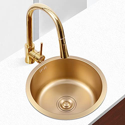 Kitchen sink Grifo extraíble Grifo de Cocina Fregadero Dorado Barra de Bar Mini Grifo de Fregadero Redondo Fregadero de Cocina Fregadero de Cocina Circular 360 ° sin Limpieza de rincones Muertos