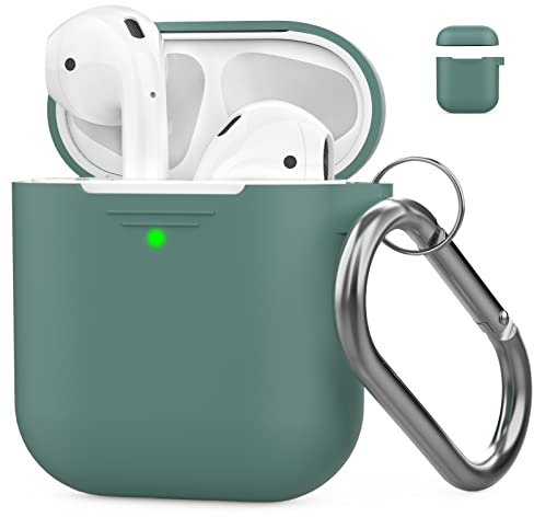 AHASTYLE AirPods Hülle Silikon AirPods Case [Front-LED Sichtbar] Kompatibel mit Apple AirPods 2 & 1 (2019) (Mit Karabiner, Kieferngrün)