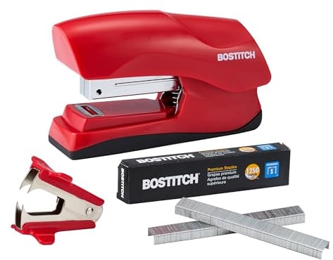 Bostitch Office Heavy Duty 40 Blatt mit 1250 Heftklammern und Klammerentferner, kein Stau Desktop-Hefter, Schulpinnwände, Büro & Klassenzimmer, Rot (B175-RED-VP)