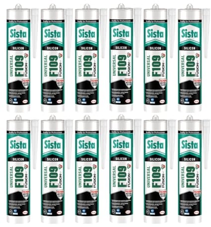 Sista F109 Fusion, universell einsetzbare Dichtmasse, Silikon Dichtstoff für Fassade, Verglasung und Sanitär, resistente und geprüfte Fugenmasse, manhattan, 12x300ml