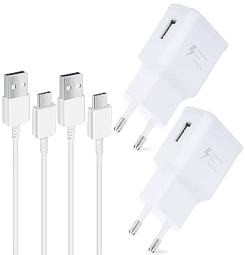 USB Ladegerät Stecker 2-Pack für Samsung Galaxy S9, S10, S20, S21 FE, A04S, A13, A14, A15, A25, A34, A53, A54, A71, und andere Smartphones Schnellladegerät Netzteil Adapter mit Ladekabel (weiß)