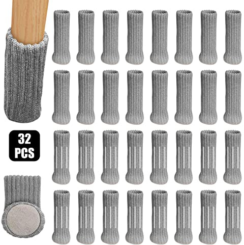 32Pcs Chaussettes de Chaise Mobilier en Feutre pour Pieds de Chaise,Table mobilier Couvre Meuble Chaise Pieds Couvertures Casquettes Pieds Tampons Plancher Protège,Évitez Les Rayures et Le Bruit(Gris)