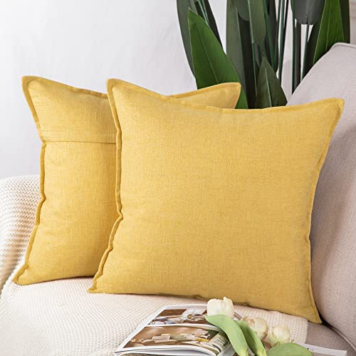 Madizz 2er Set Polyester- Leinen Kissenbezügen Weiche dekorative Kissenbezüge für Sofa Schlafzimmer Kissenhülle Hellbeige 65x65 cm Quadrat