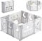 Dripex Laufstall Baby faltbar 113x113x62cm (10 Paneele) mit Spielboard, Laufgitter Baby, Kinderlaufstall & Babyzaun aus strapazierfähigem Plastik, Playpen für Innen & Außen, Grau