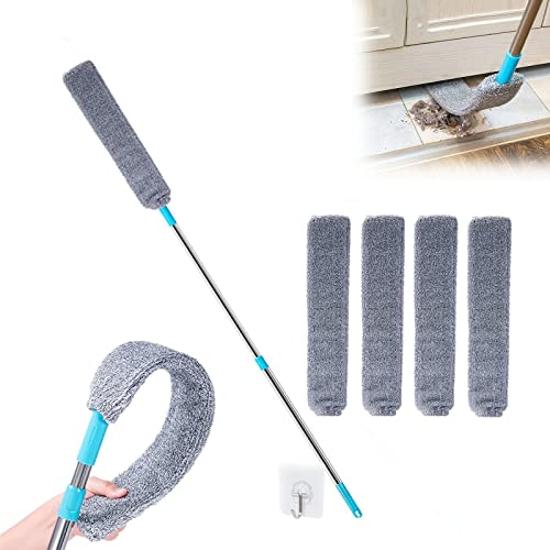 BLE Limpiador de Polvo retráctil para Huecos, Plumero Manual de Microfibra, Plumero para Debajo del frigorífico y electrodomésticos, Cepillo telescópico para Polvo para húmedo y seco