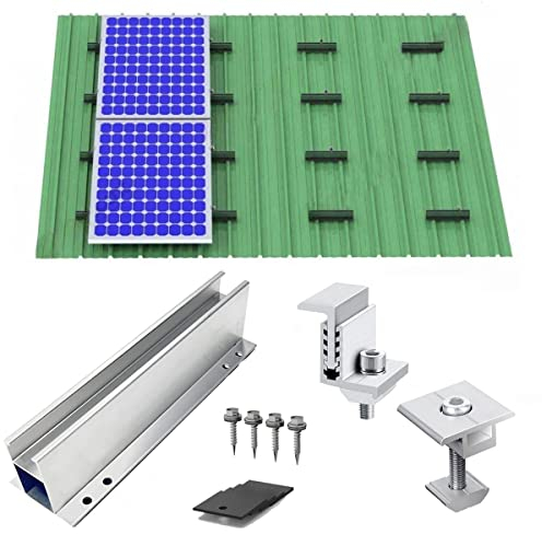 Warmfay Solarmodul Halterung Befestigungssystem, PV Modul Halterung mit 230MM Aluprofil und Einstellbar Klemme für 4X Solarmodul 30-35mm Dicke, Solarpanel Halterung für Blechdach Flachdach Trapezblech