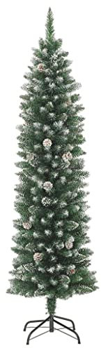 Albero di Natale Innevato 120 cm con Pigne, Albero di Natale Slim Folto, Effetto Realistico, con Supporto in Acciaio, Decorazione Natalizia da Interno e Esterno 120-240 cm