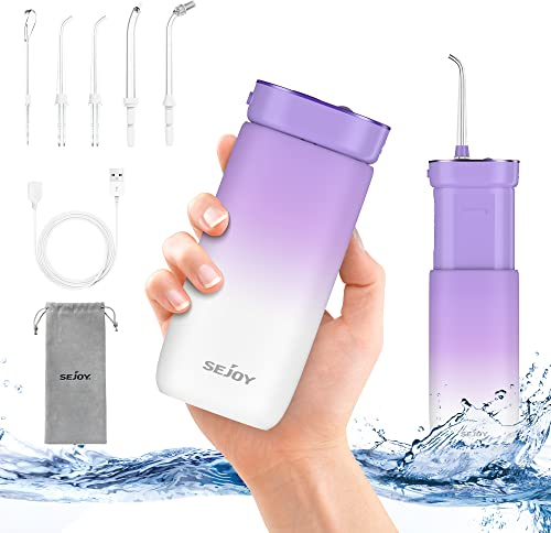Munddusche Kabellos Tragbar Mini Munddusche Reisemunddusche Versenkbarer Wassertank IPX7 Wasserdicht Oral Irrigator Waterflosser mit DIY Modi, 5 Düsen für Zuhause Unterwegs Reise