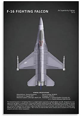 ZHUYING F-16 Fighting Falcon Poster, Wandkunst, Querformat, 30 x 45 cm, für Wohnzimmer