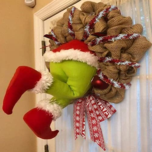SUPYINI Ghirlanda di Natale in stile Grinch, decorazione natalizia, accessorio decorativo per la casa