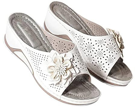 2023 Sandales Chic Élégante Vacances Compensées Bout Ouvert Mules Chaussures de Plage Sandales Femme Été Confortable Élégantes Pantoufles Bohème Ete Pied Large Cuir Tongs