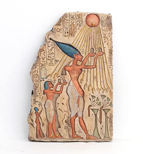 Veronese Design Ägyptischer Pharao Akhenaten Anbetung Aten Wandskulptur, Kunstharz, handbemalt