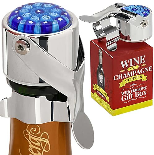 Evan James Wine & Champagne Stopper - Patented Seal, Preserves Bubbles & Taste for Prosecco, Cava, and Sparkling Wine - Pro Grade Bottle Stopper With Hanging Gift Box