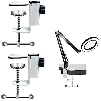 Acciaio Inossidabile C Morsetto Clamps - Clip a I In Alluminio per Lampade Braccio Lungo da Scrivania e Letto, Staffe Sbalzo, Tigre Metallo, Basi Bottoni di Fissaggio Sfera (2 Pezzi, Bianco)