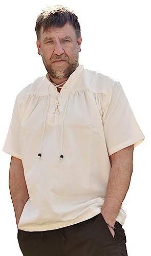 Battle-Merchant Mittelalterliches Kurzarm-Hemd, Herren, Natur, XXL