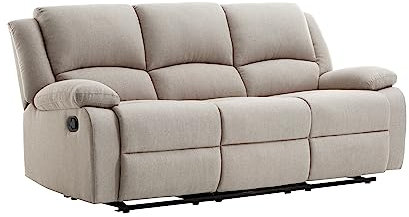 LOUNGITUDE - DETENTE - Canapé de Relaxation - Manuel - 3 Places - Inclinaison réglable - en Tissu - Beige -L193cm