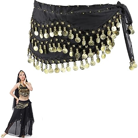 Damen Bauchtanz Gürtel,Bauchtanz Hüfttuch,Bauchtanz Münztuch,Bauchtanz Münzgürtel,Chiffon Hüfttuch,Münzen Gürtel Röcke,Bauchtanz Kostüm Hüfttuch Rock,für Bauchtanz,Lateinamerikanische Tänze,Schwarz