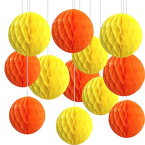 CC wonderland zone 12er Orange und Gelb Papier Wabenbälle,Seidenpapier Honeycomb Balls for Party Dekoration(6inch&10inch)