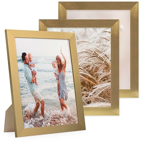PHOTOLINI Bilderrahmen 20x25 cm Gold MDF-Holz, breite Rahmen, 3er Set, modern, bruchsicheres Acrylglas, zum Aufhängen & Aufstellen, extra Zubehör - für Ihre stilvolle Wanddekoration