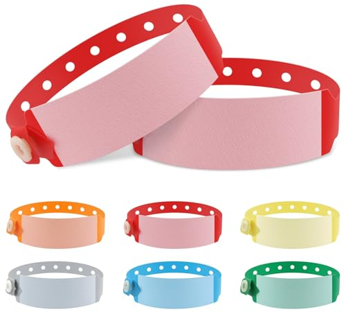 Vinyl-Armbänder, Krankenhaus-Identifikationsbänder, wasserdicht, verstellbar, medizinisches Armband, Einweg-Schnapparmband für Krankenhaus (Farbe: Rot), 100 Stück