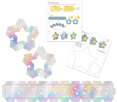 Ursus 18800001F - Laternen Rohlinge, Twinkle Star, Silber, ca. 19,3 x 18,3 x 8 cm, Rohlinge zum Basteln von 25 Laternenrohlingen in Stern-Form, aus Karton 350 g/m²