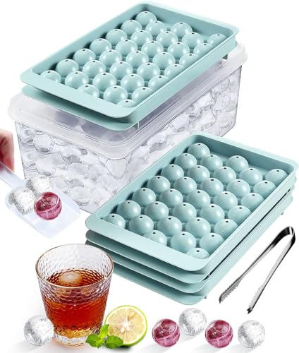 Litimkat Bandejas para cubitos de hielo, con recipiente, bandeja redonda para cubitos de hielo, 3 bandejas para cubitos de hielo, recipiente para hielo, cuchara y pinzas para cubitos de hielo, BKG001