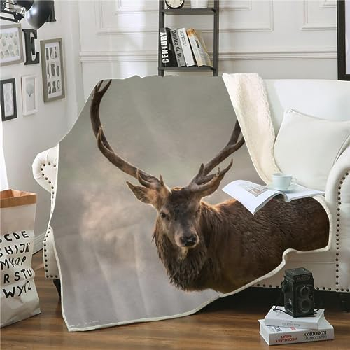 Fleecedecke Kuscheldecke 150x200 Kinder Jungen Mädche Elch Wolldecke Weich Sofadecke Wohndecke Couchdecke Wohnzimmerdecke Sofa Decke Tier Bed Decke XL Warm Sherpa