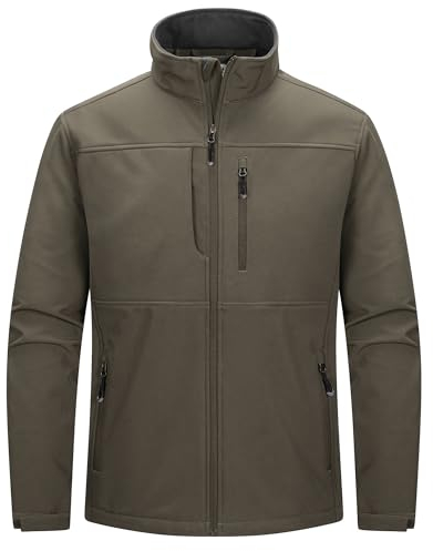 33,000ft Herren Softshelljacke Wasserabweisende Übergangsjacke Warmes Fleece Gefüttert Outdoorjacke Funktionsjacke Leichte Wanderjacke mit Stehkragen Olivgrün XL