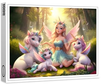 raxxa Premium-Puzzle | Die Fee und ihre Einhorn-Familie | 1000 Teile