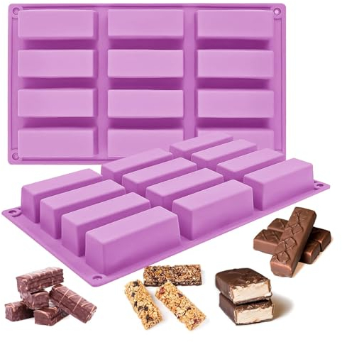 MARUKO Moule Financier Silicone, Moule Barre de Céréales, Moule Rectangulaire Patisserie pour Gâteau, Barre de Chocolat, Barre Granola, Biscuits(12 Cavités, Violet)