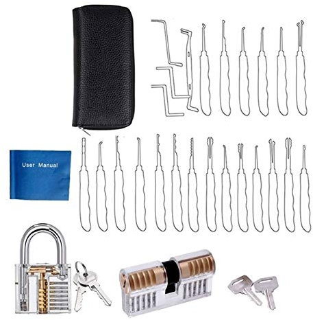 Stück Dietrich Set,Lockpicking Set, Locksmith Handwerkzeuge Sperren Pick Set Transparentes sichtbares Praxis-Vorhängeschloss mit defekten Schlüssel zum Entfernen von Haken (Color : 24pcs and 2locks)